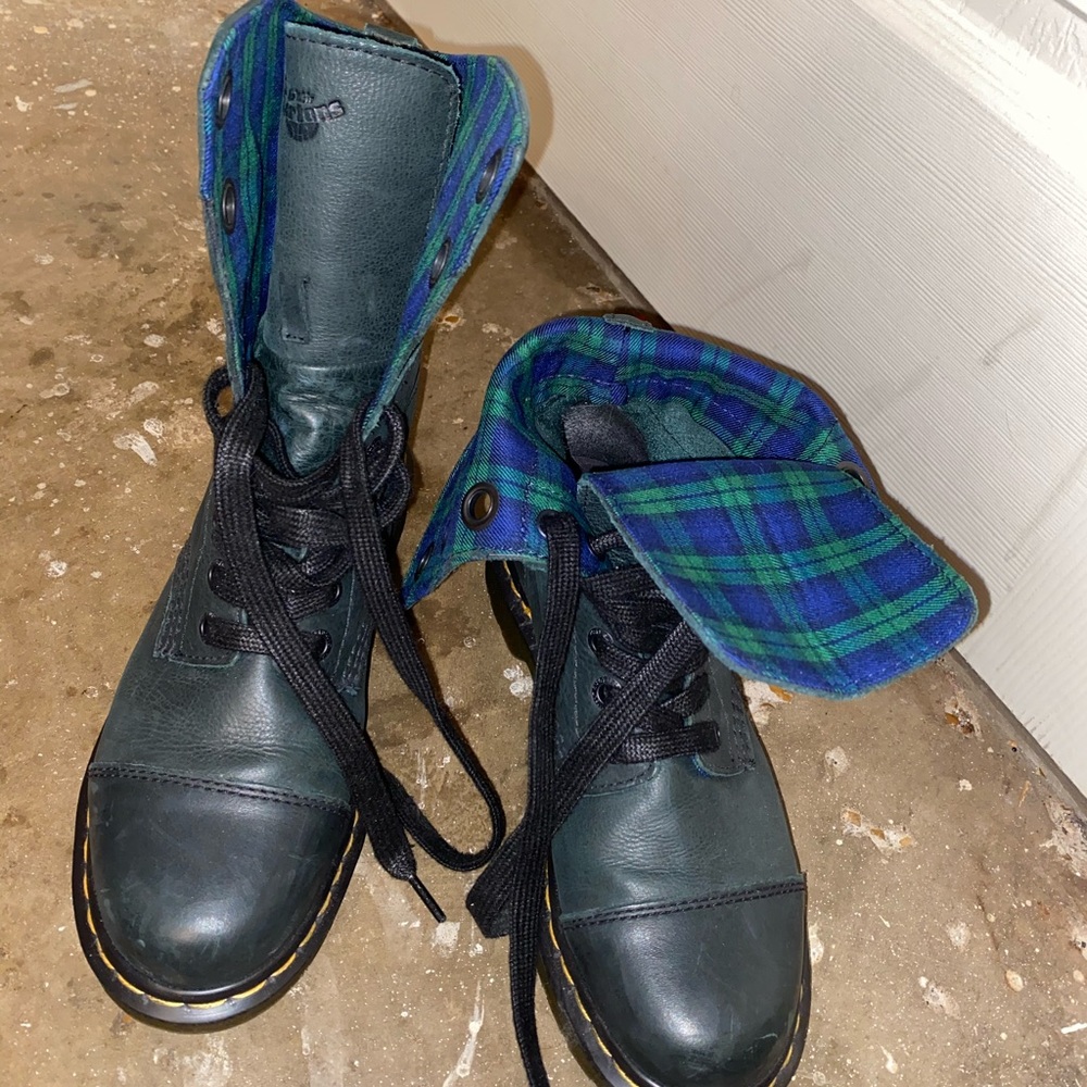 Dr. Marten Fold Over Plaid Combat Boots